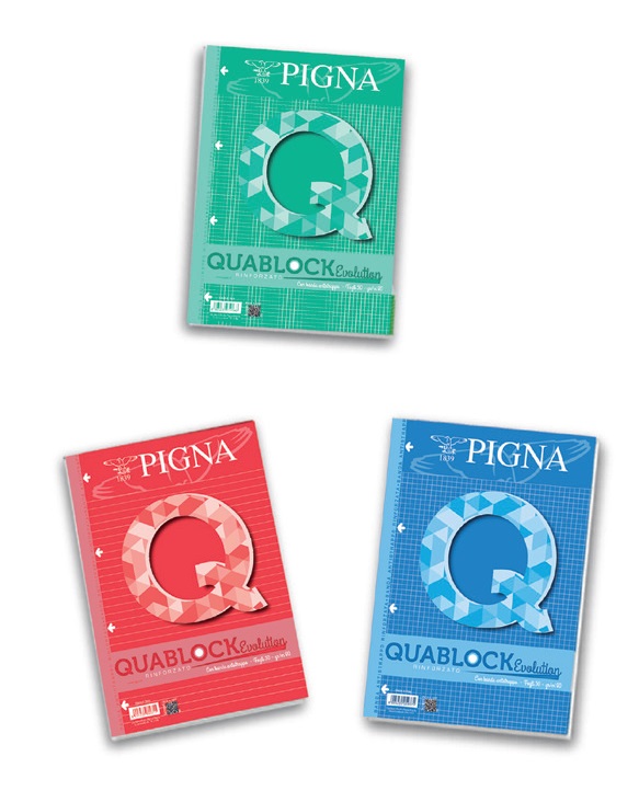 Pigna 02112154M Blocco Collato A4, 40 Fogli, 80 g/m², 4 Fori Rinforzati, Rigatura 4M, Confezione da 5