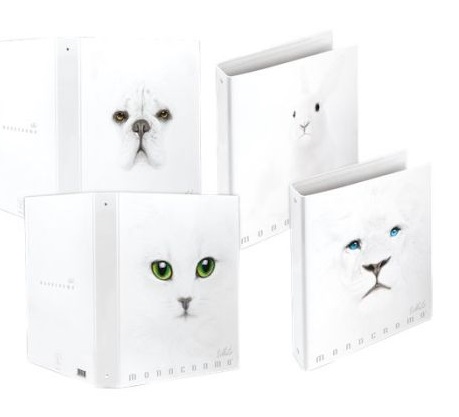 Pigna Raccoglitore ad Anelli A4 MONOCROMO WHITE - 30 mm, 5 Pezzi, Design Elegante con Sagome Animali