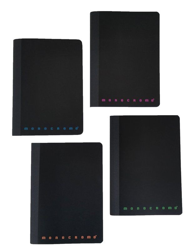 Pigna Quaderno Monocromo 02312181R A4 Maxi 80 Fogli Rilegatura Filo Singer, Cover Nera in PPL, Rigatura 1R, Certificato FSC