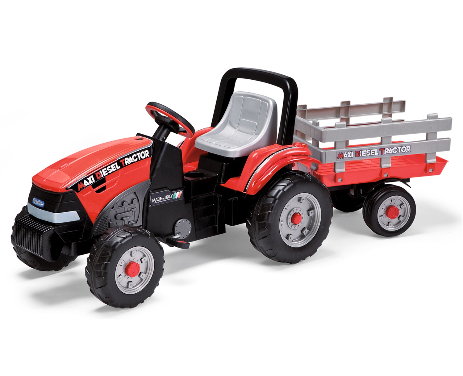Peg Perego Maxi Diesel Tractor - Trattore a Pedali per Bambini dai 2 Anni con Rimorchio Rimovibile, Sedile Regolabile e Clacson
