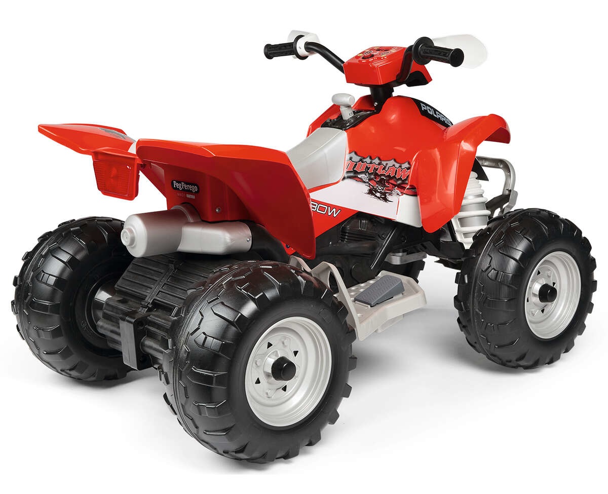 Peg Perego Polaris Outlaw 330W - Quad Elettrico Cavalcabile per Bambini dai 3 Anni, con Batteria Ricaricabile da 12V, Cruscotto Multifunzione, Musica, Luci e Suoni