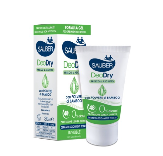 Sauber DeoDry Gel 30 ml - Deodorante Gel Fresco e Asciutto, Efficacia 48 Ore, Senza Alcool