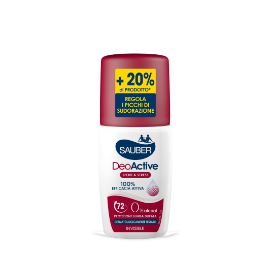 Sauber DeoActive Vapo No Gas 90 ml - Deodorante Sport & Stress, Efficacia fino a 72 ore, Resistente all'acqua, Senza gas e 0% alcool