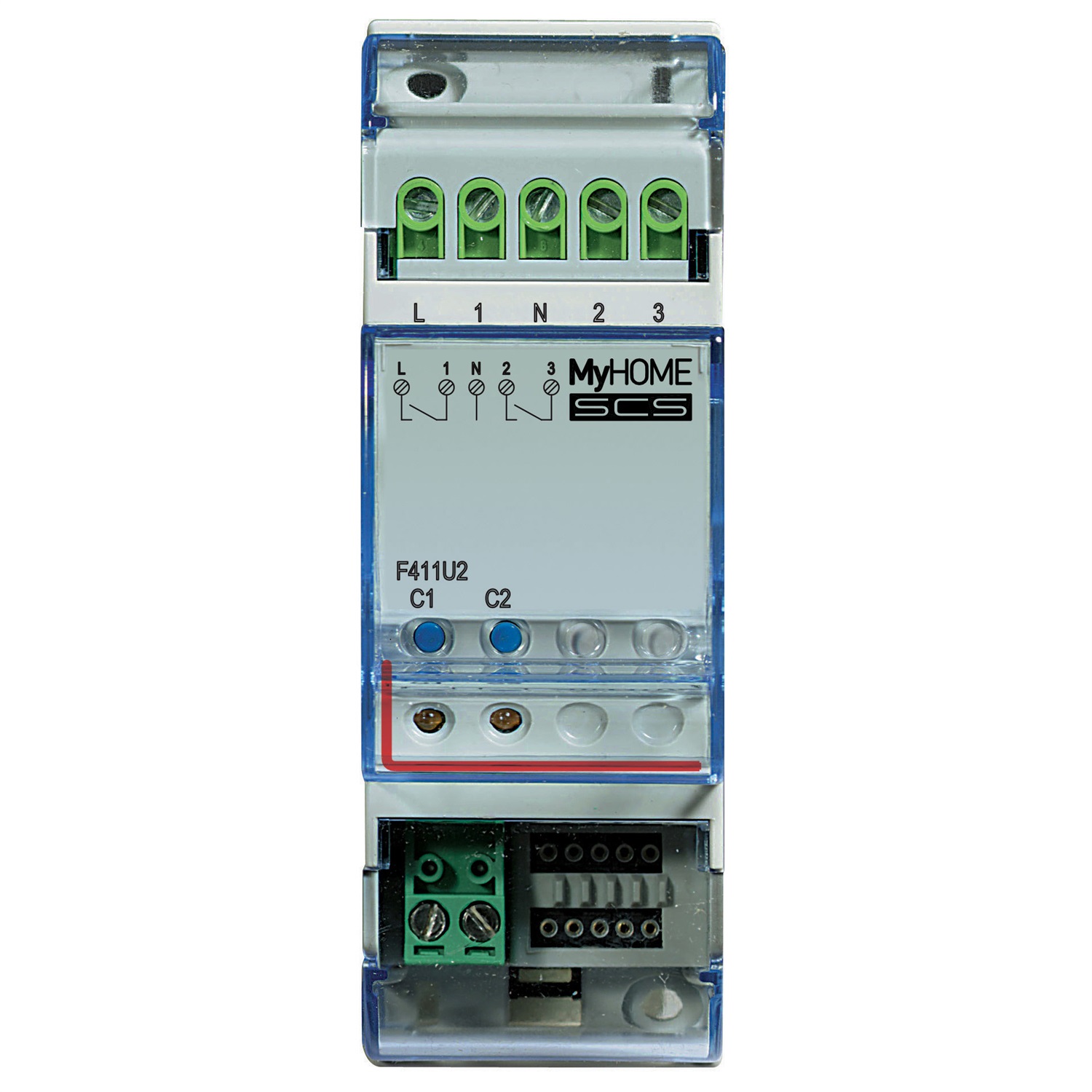 Bticino F411U2 Attuatore 2 Canali Indipendenti Interbloccabili per Lampade LED e Fluorescenti - 2 Moduli DIN