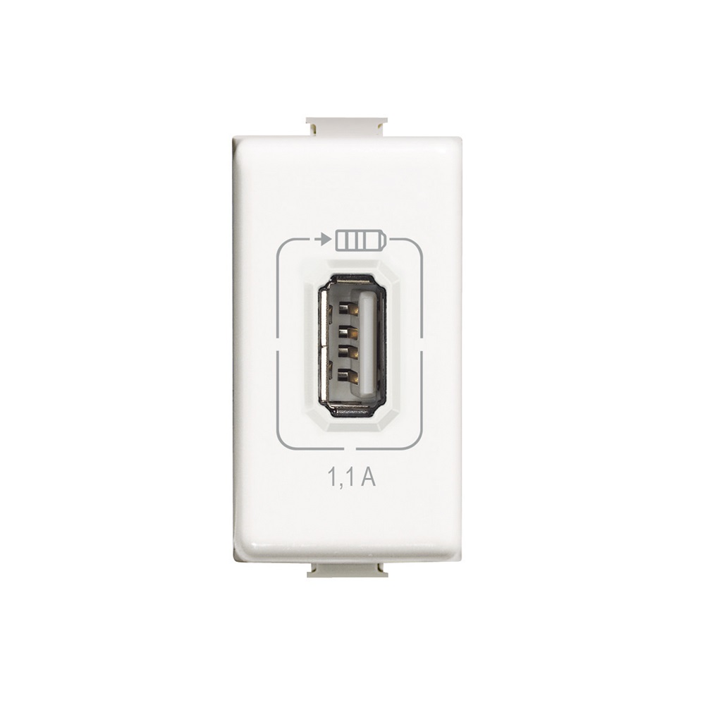 Bticino AM5285C1 Caricatore USB 5V 1100mA per Ricarica Dispositivi Elettronici - Bianco, 1 Modulo