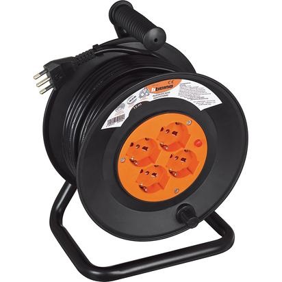 BTicino S2515N Avvolgicavo con Prolunga Elettrica da Giardino 15m, 4 Prese Schuko 16A, Cavo H05VV-F 3x1,5mmq, Colore Nero e Arancio