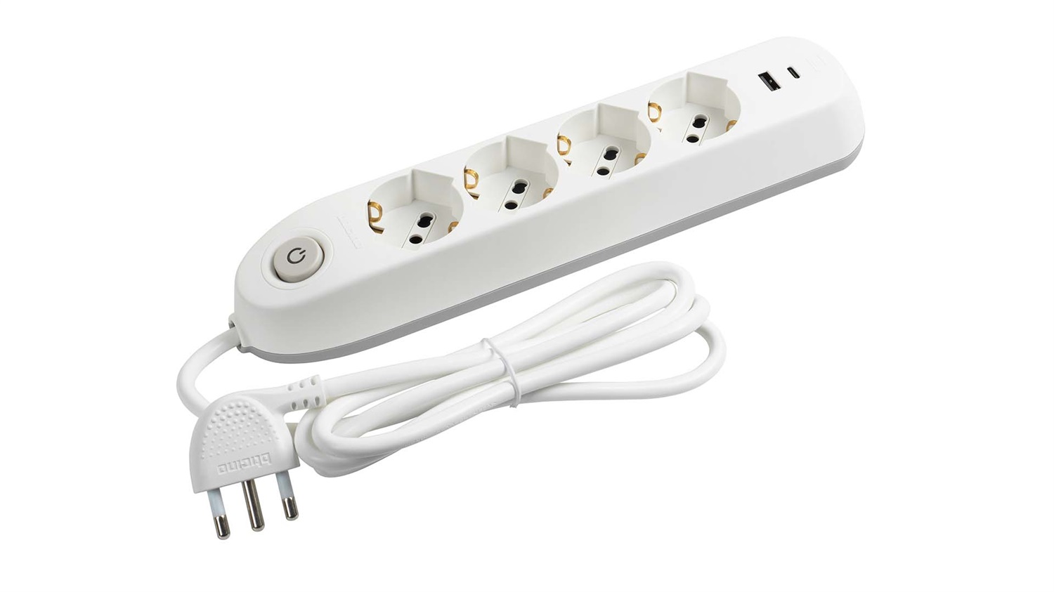 BTICINO Ciabatta Multipresa Elettrica Poker con 6 Posti, 2 Prese USB, 4 Prese Polivalenti (Schuko 10/16A e Bipasso), Interruttore, Cavo 1,5m, Spina 16A, Bianco