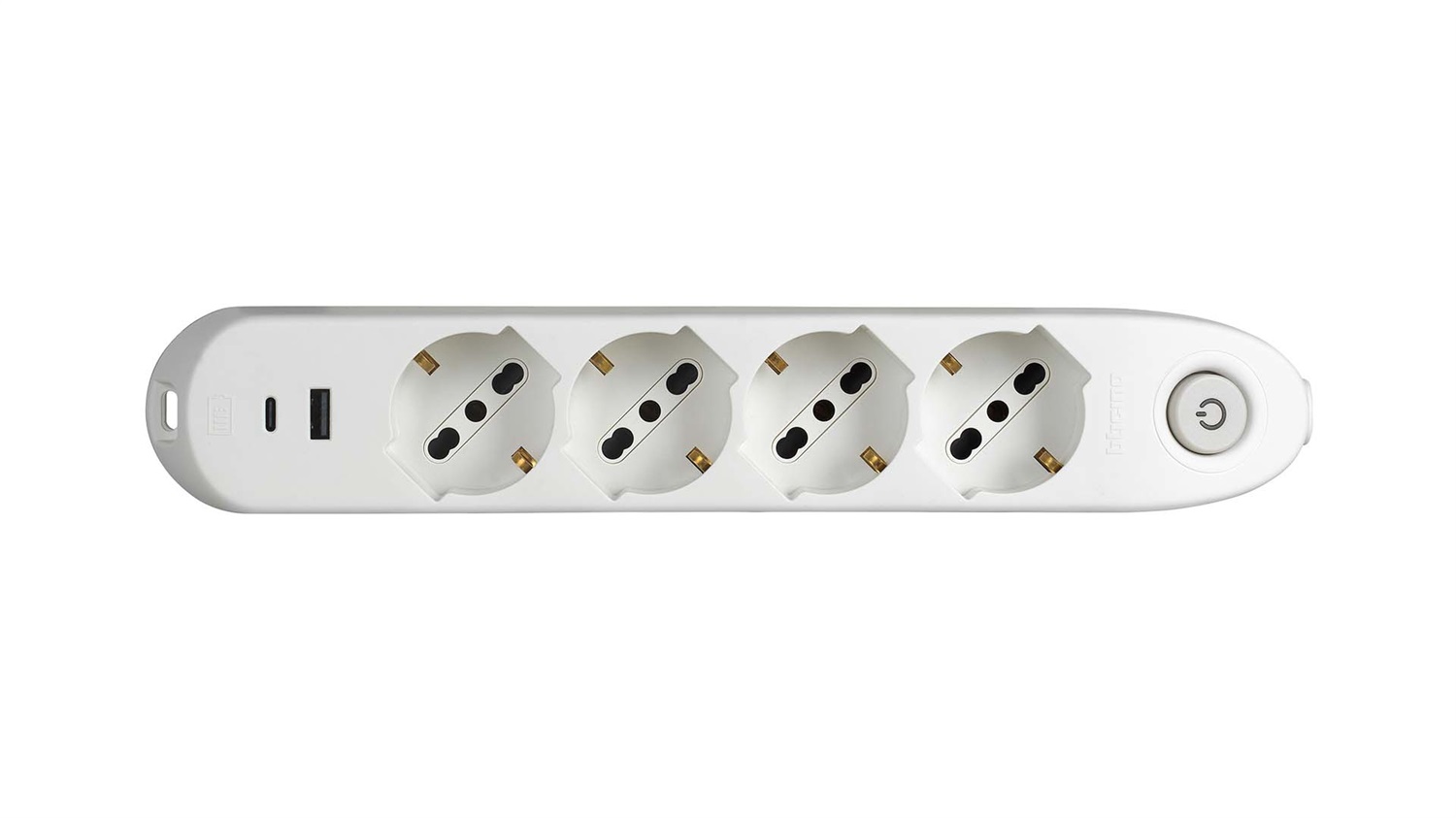BTICINO Ciabatta Multipresa Elettrica Poker con 6 Posti, 2 Prese USB, 4 Prese Polivalenti (Schuko 10/16A e Bipasso), Interruttore, Cavo 1,5m, Spina 16A, Bianco