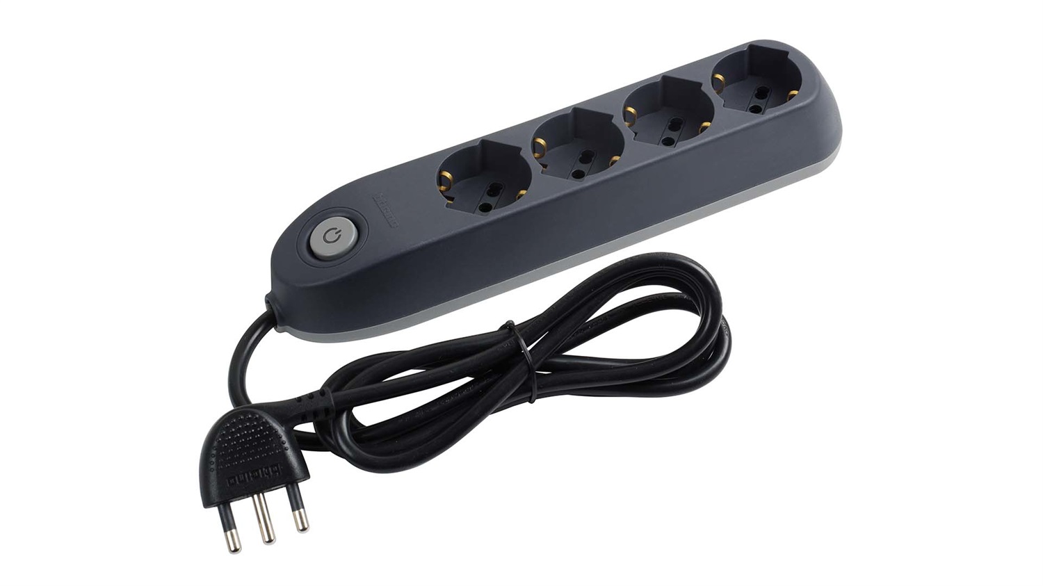 Bticino Poker Ciabatta Multipresa Elettrica 4 Prese Polivalenti (Schuko 10/16A e Bipasso) con Interruttore, Cavo 1,5m, Grigia, Design Angolato