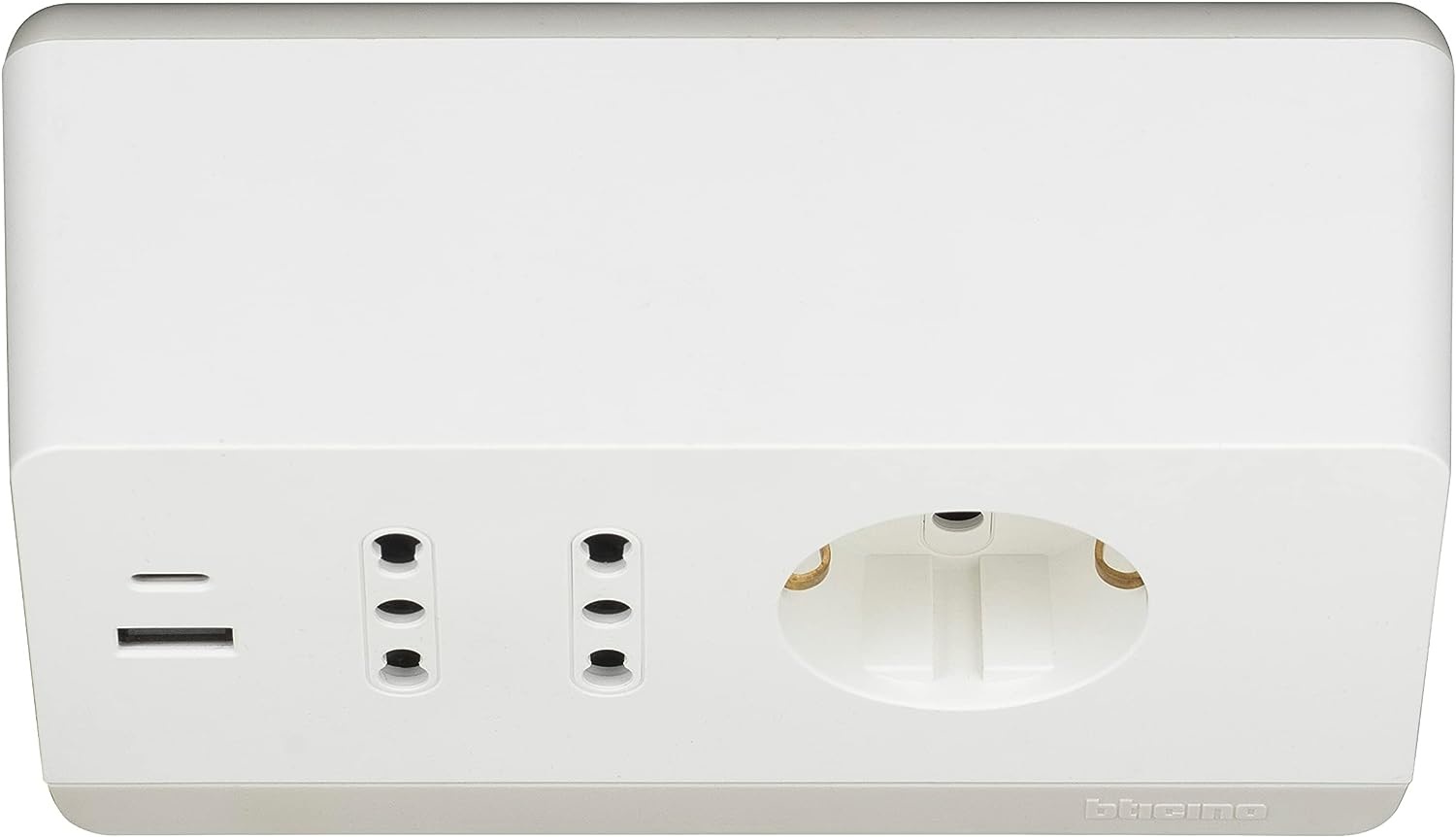BTicino S3711DBU Multipresa da Scrivania 5 Posti con 2 Prese USB Tipo A C, Interruttore, Cavo 2m, Bianco