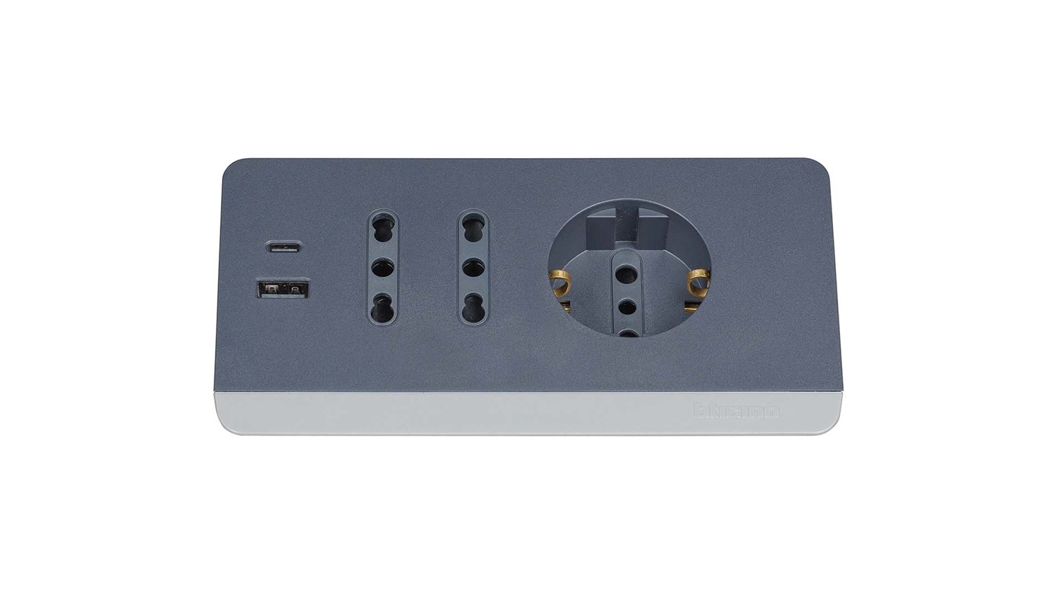 BTICINO S3711GBU Multipresa da Scrivania Grigia con 5 Posti, 2 Prese USB Tipo A e C, 2 Prese Bipasso e 1 Presa Schuko, Cavo di 2 m