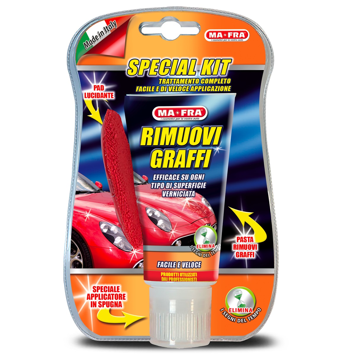 MAFRA Kit Rimuovi Graffi 100ml - Crema e Pad Lucidante per Carrozzeria Auto, Rimuove Graffi Leggeri e Superficiali