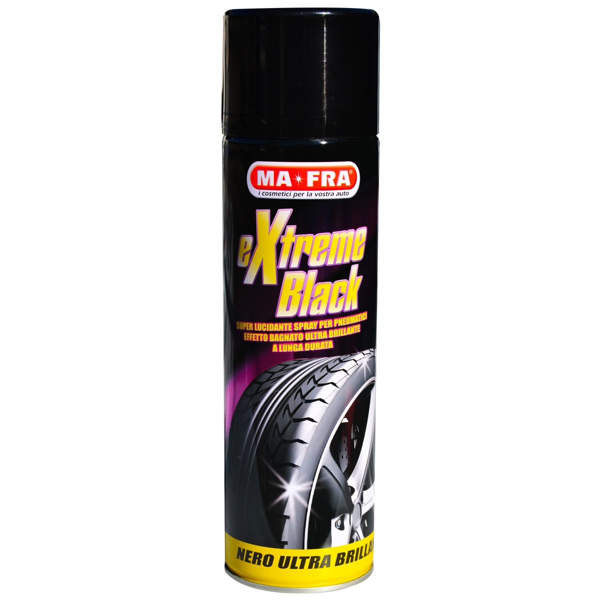 Ma-Fra Extreme Black Spray 500ml - Lucidante per Gomme Effetto Bagnato, Protezione Antistatica e Look Sportivo