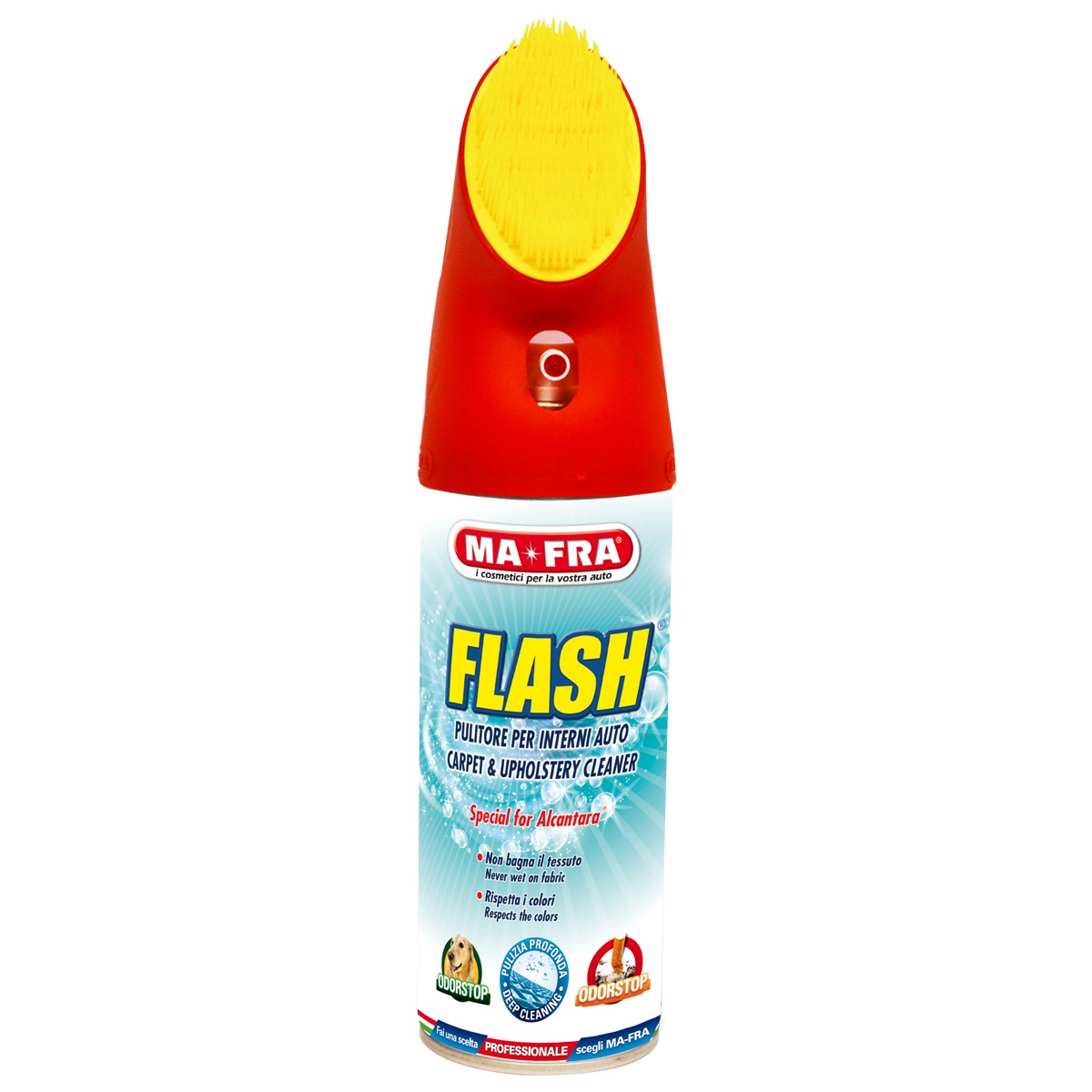 Ma-Fra Flash Pulitore Interni Auto 400 ml - Pulitore a Secco per Smacchiare Sedili in Tessuto e Rimuovere Odori con Spazzola Integrata