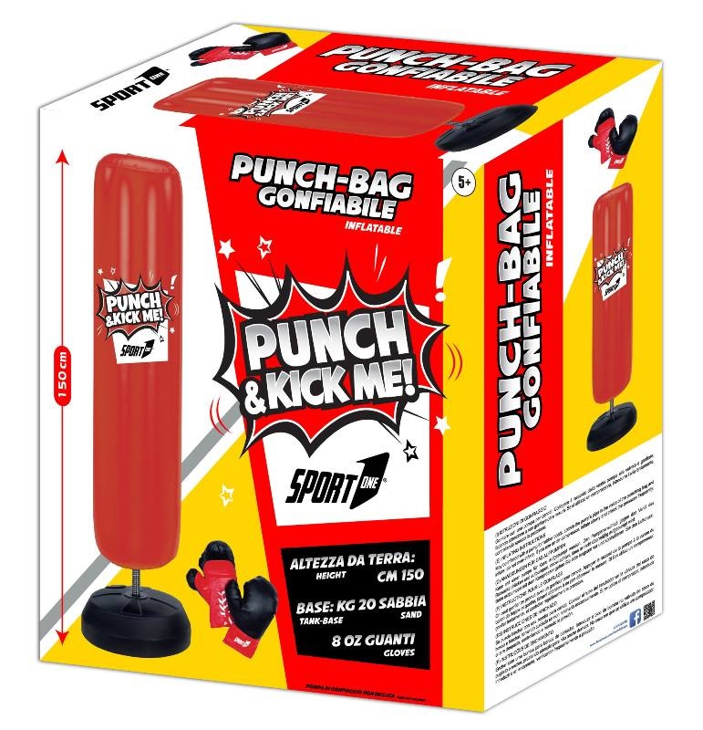 Mandelli Punch Bag Gonfiabile per Bambini - Altezza 150 cm, Diametro 43 cm, Inclusi Guanti 8 oz, Base da 20 kg