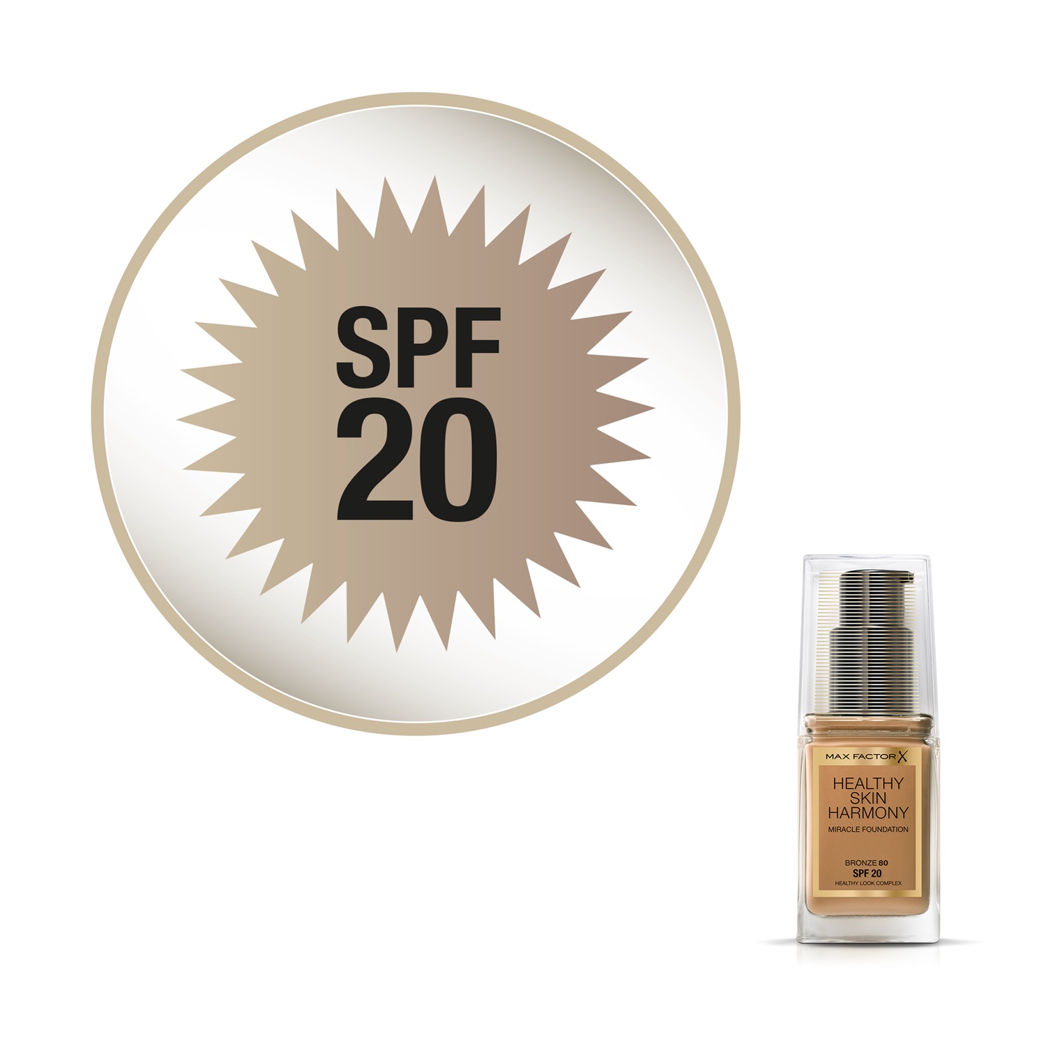 Max Factor Healthy Skin Harmony Fondotinta Liquido 80 Bronze - Formula Idratante a Lunga Durata con SPF 20, 30 ml