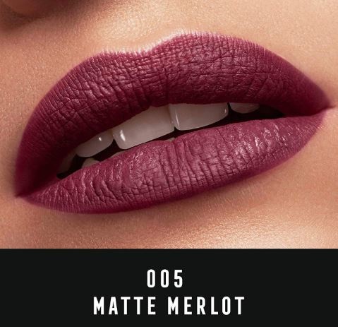 Max Factor Lipfinity Velvet Matte 005 Matte Merlot, Rossetto Liquido Opaco 4ml, Idratante e Waterproof con Tenuta 24 Ore