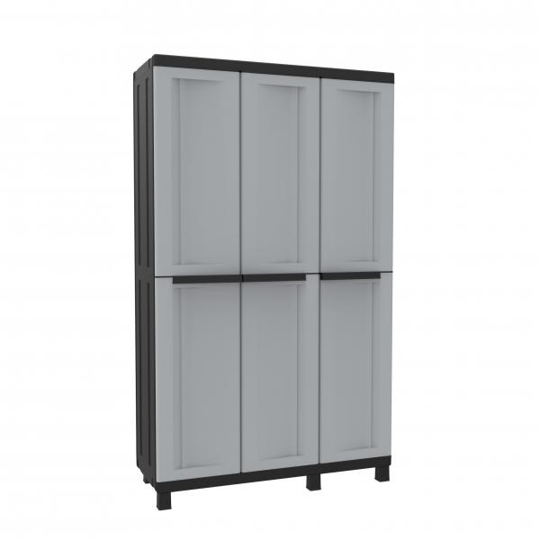 Terry Armadio Twist Black 102A - Armadio Alto Multifunzione a 3 Ante in Resina, Grigio/Nero, 102x39x170 cm con 2 Vani Separati e Ripiani Regolabili