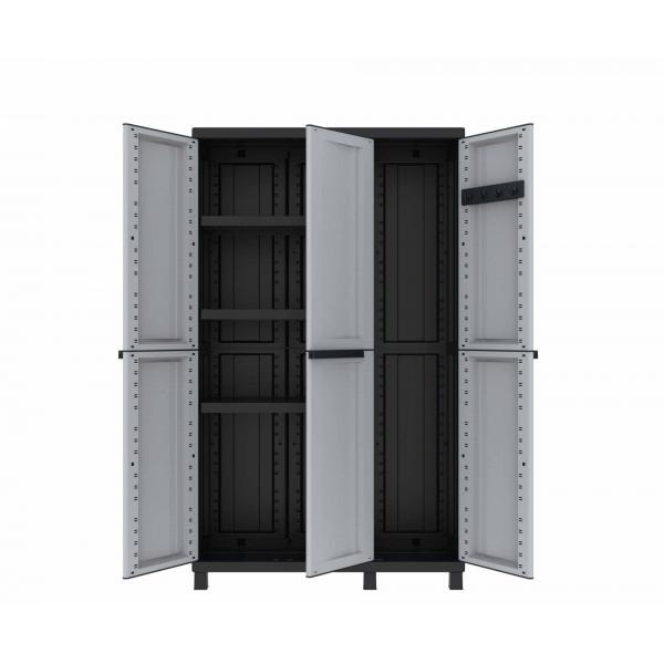 Terry Armadio Twist Black 102A - Armadio Alto Multifunzione a 3 Ante in Resina, Grigio/Nero, 102x39x170 cm con 2 Vani Separati e Ripiani Regolabili