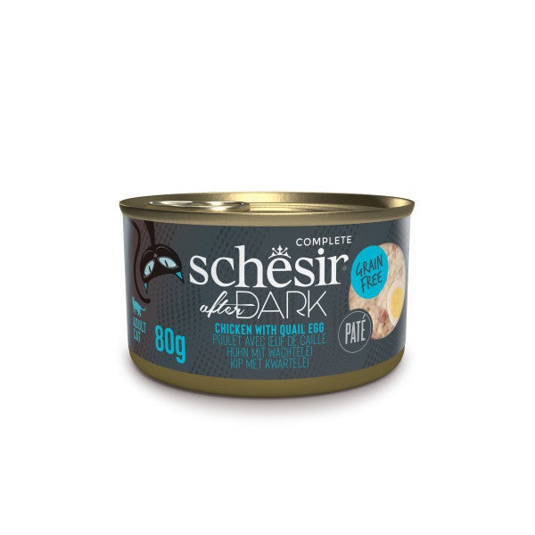 Schesir After Dark Filetti in Brodo di Pollo con Uovo di Quaglia - Alimento Umido per Gatti Adulti - Lattina da 80 g