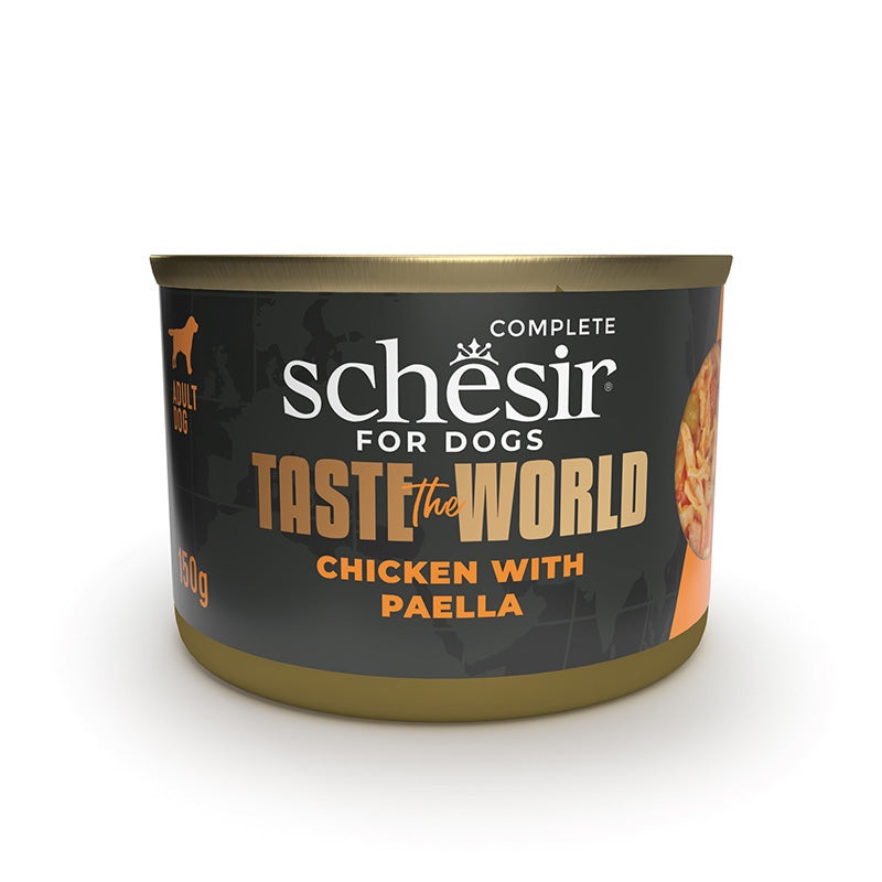 Schesir Taste the World - Alimento Umido per Cani Adulti con Pollo, Riso Integrale, Gamberi e Prosciutto - 150 g
