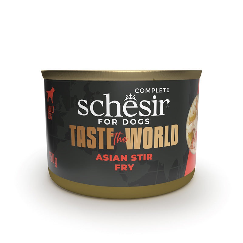 Schesir Taste the World - Cibo Umido per Cani Adulto con Pollo, Riso Integrale e Ortaggi - Asian Stir Fry - Lattina da 150 g