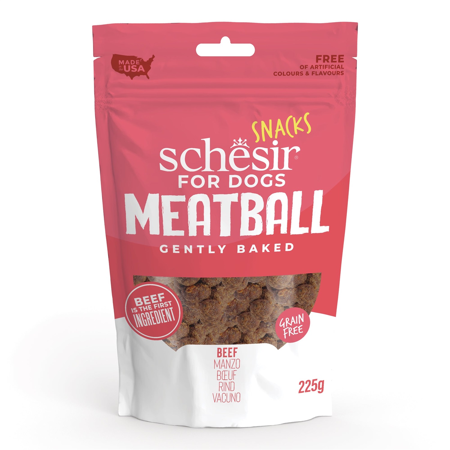 Schesir Snack Meatballs al Manzo - 225 g - Mini polpette cotte al forno per cani adulti e cuccioli