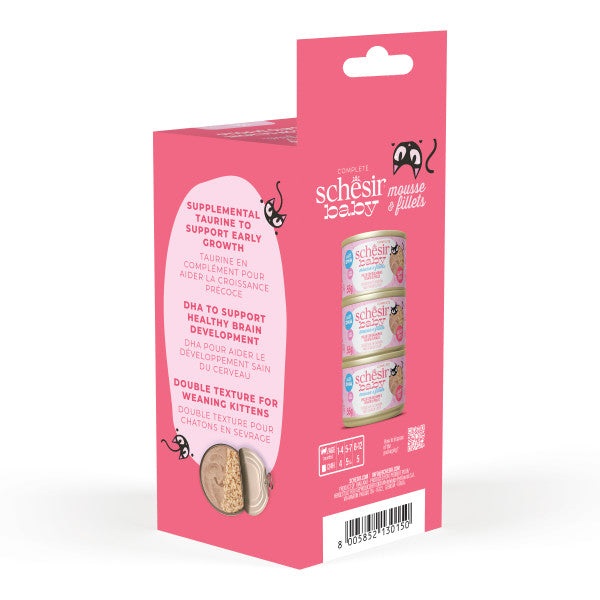 Schesir Baby Mousse e Filetti per Gattini - Pollo, Salmone e Fegato di Pollo - Multipack 3x55 g