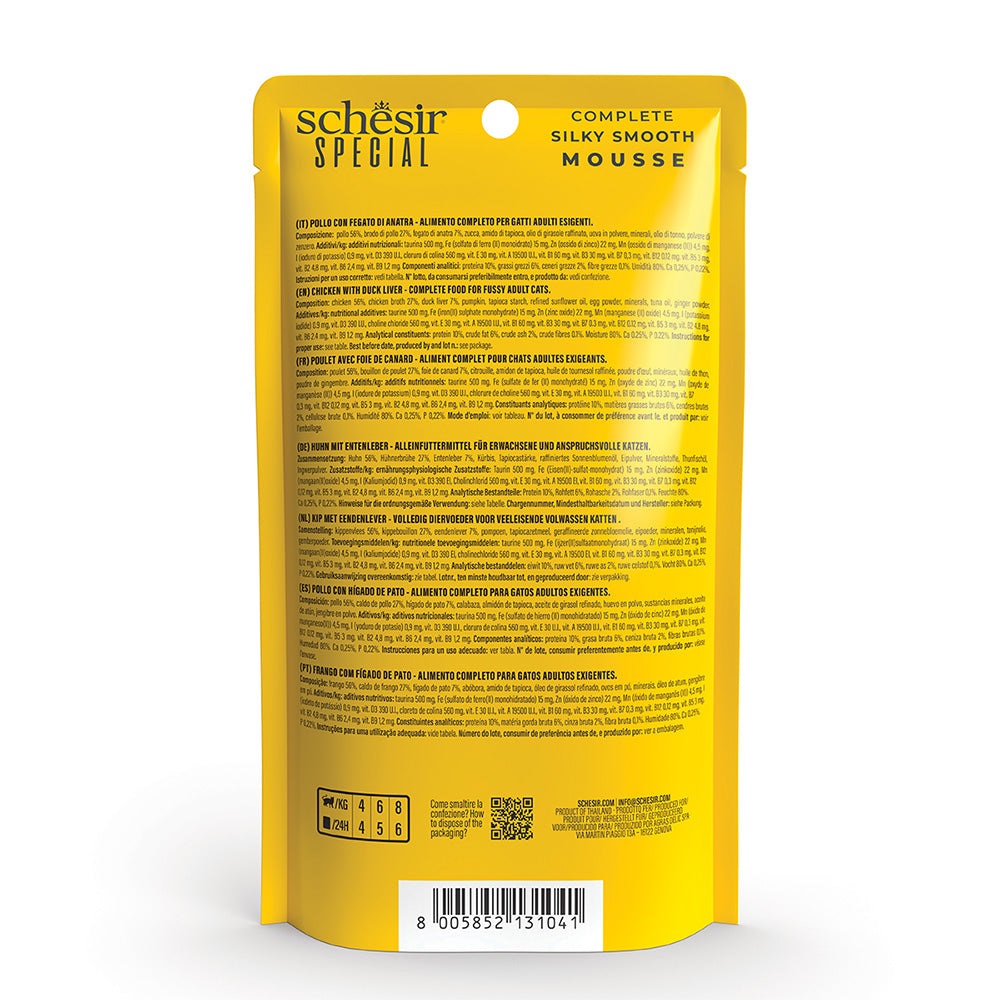 Schesir Special Exigent Mousse 70 g - Pollo con Fegato di Anatra - Alimento Umido Completo per Gatti Esigenti