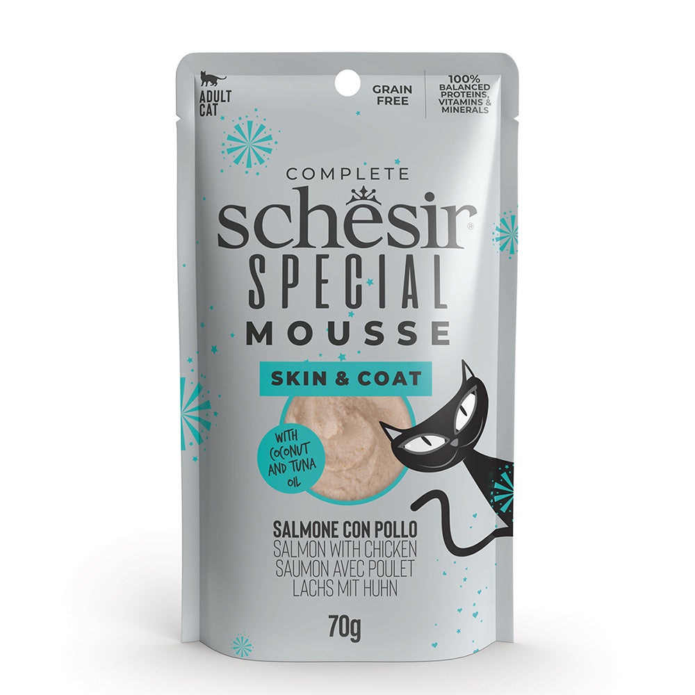 Schesir Special Cat Mousse Skin & Coat Salmone e Pollo - Alimento Umido per Gatti Adulti - 70 g