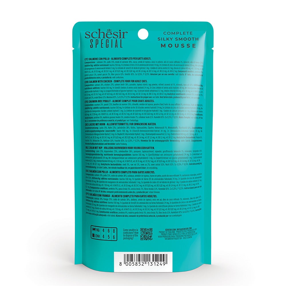 Schesir Special Cat Mousse Skin & Coat Salmone e Pollo - Alimento Umido per Gatti Adulti - 70 g