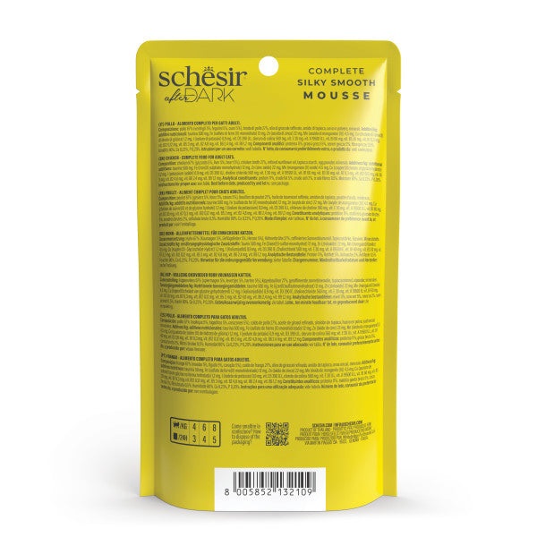 Schesir After Dark Velvet Mousse Pollo 80 g - Cibo Umido Completo per Gatti Adulti con Filetti di Pollo, Cuori, Fegatini e Ventrigli