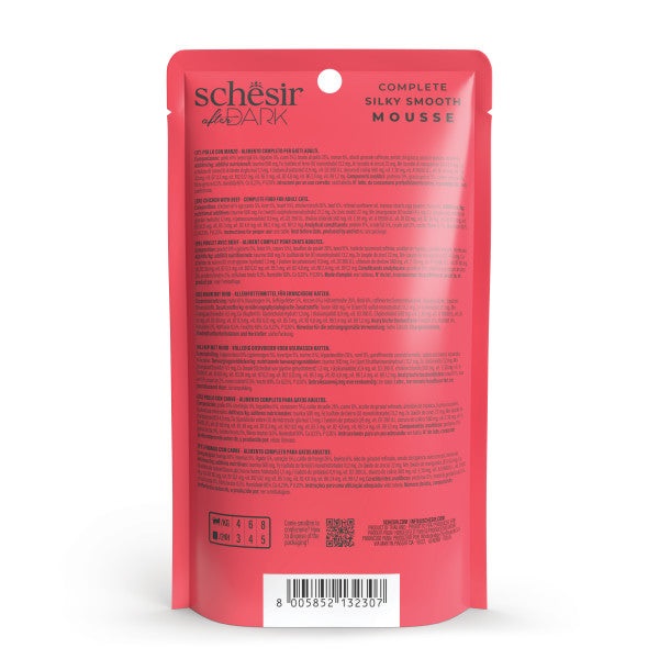 Schesir After Dark Velvet Mousse Pollo e Manzo - Cibo Umido Completo per Gatti Adulti - 80 g