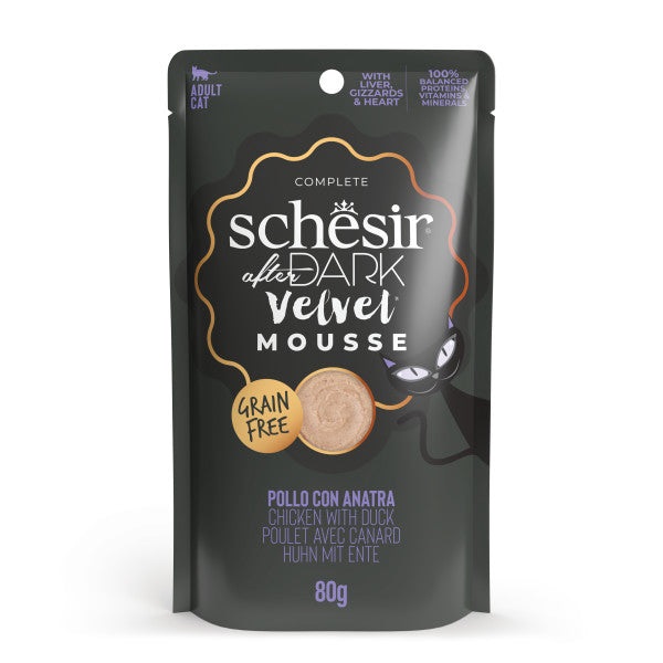 Schesir After Dark Velvet Mousse Pollo e Anatra - Cibo Umido Completo per Gatti Adulti - 80 g