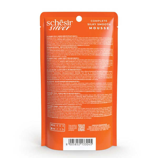 Schesir Silver Mousse per Gatti Senior - Salmone e Pollo - 80 g - Cibo Umido Ricco in Proteine e Grain Free