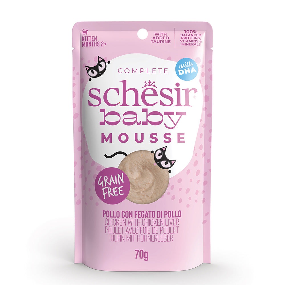 Schesir Baby Mousse Pollo e Fegato di Pollo 70 g - Alimento Umido Completo per Gattini