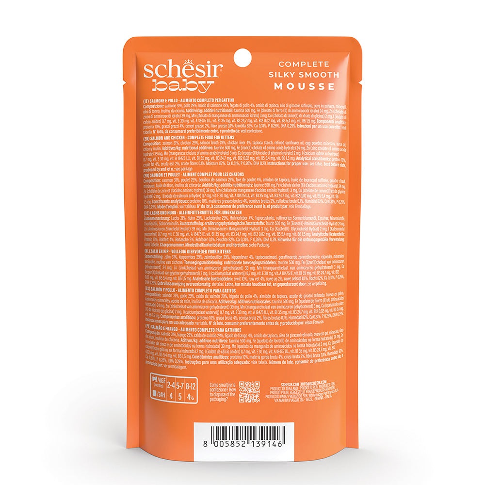 Schesir Baby Mousse Salmone e Pollo per Kitten - Alimento Completo 70 g