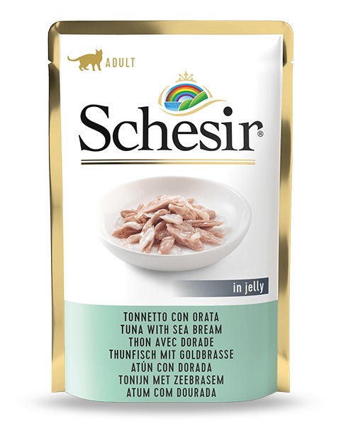 Schesir Cibo Umido per Gatti Adulto - Tonnetto e Orata in Gelatina - 85 g