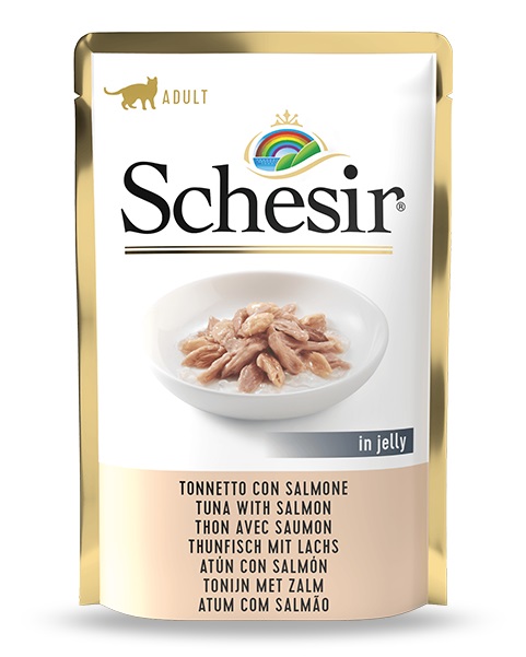 Schesir Cibo Umido per Gatti Adulti - Tonnetto con Salmone in Gelatina - 85g