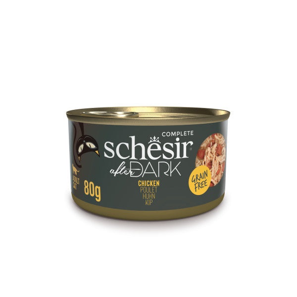 Schesir After Dark Filetti di Pollo in Brodo - Alimento Umido Completo per Gatti Adulti - Lattina da 80 g