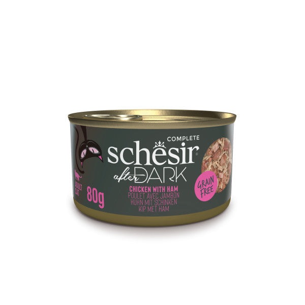 Schesir After Dark Filetti in Brodo di Pollo e Prosciutto - Alimento Umido Completo per Gatti - 80 g