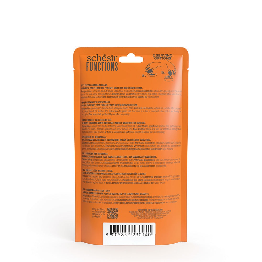 Schesir Alimento Complementare per Gatti - Mousse Funzione Digestiva con Zucca e Erba di Grano - 40 g