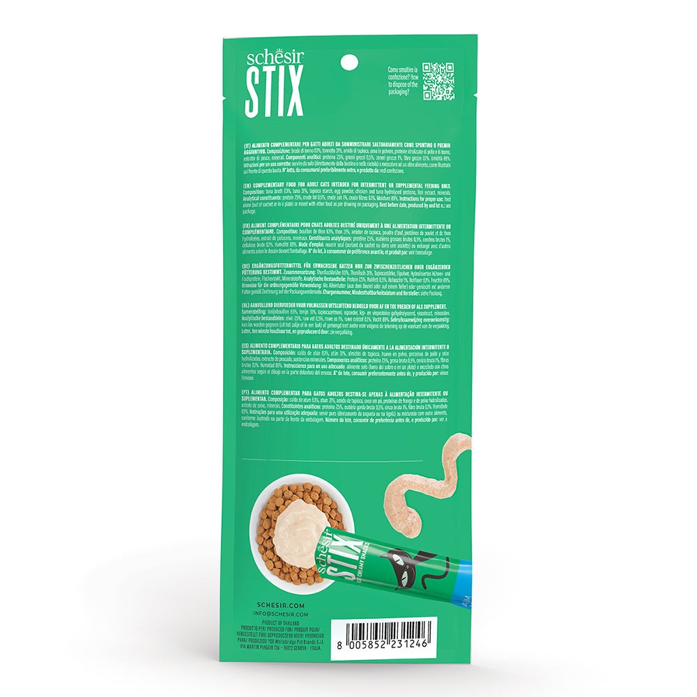 Schesir Snack Cremoso per Gatti - Tonno - 6 Bustine da 15 g - Ricco in Proteine, Grain Free