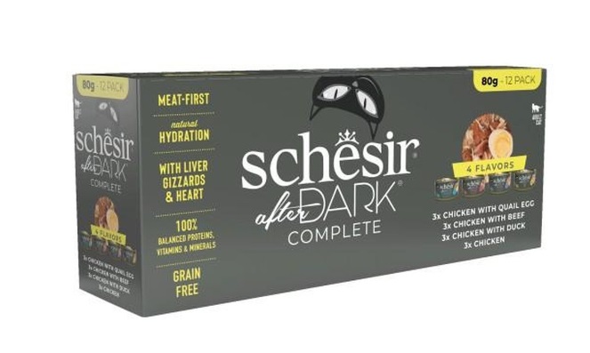 Schesir After Dark Cibo Umido per Gatti - Variety Pack 12x80g con Filetti in Brodo e 4 Gusti