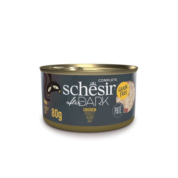 Schesir After Dark Cibo Umido per Gatti - Multipack 12x80 g - Paté con Pollo, Pollo e Anatra, Pollo e Manzo, Pollo e Uova di Quaglia - 100% Completo e Bilanciato