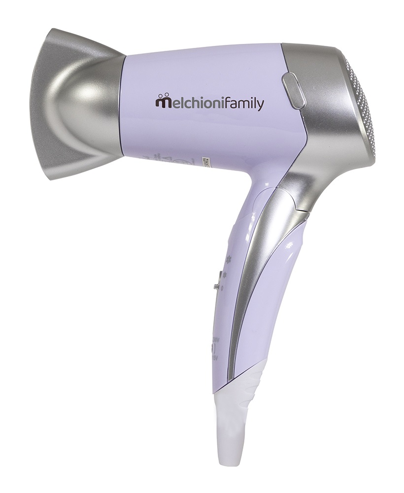 Melchioni Family Asciugacapelli da Viaggio Handy Style 1200 W, Manico Pieghevole, Doppia Alimentazione, 2 Temperature