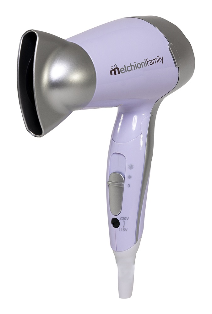 Melchioni Family Asciugacapelli da Viaggio Handy Style 1200 W, Manico Pieghevole, Doppia Alimentazione, 2 Temperature