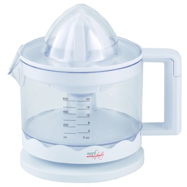 Melchioni 118430020 Spremiagrumi Elettrico ZUMO Bianco 30 W con Caraffa da 0,6 L e Doppio Movimento di Rotazione