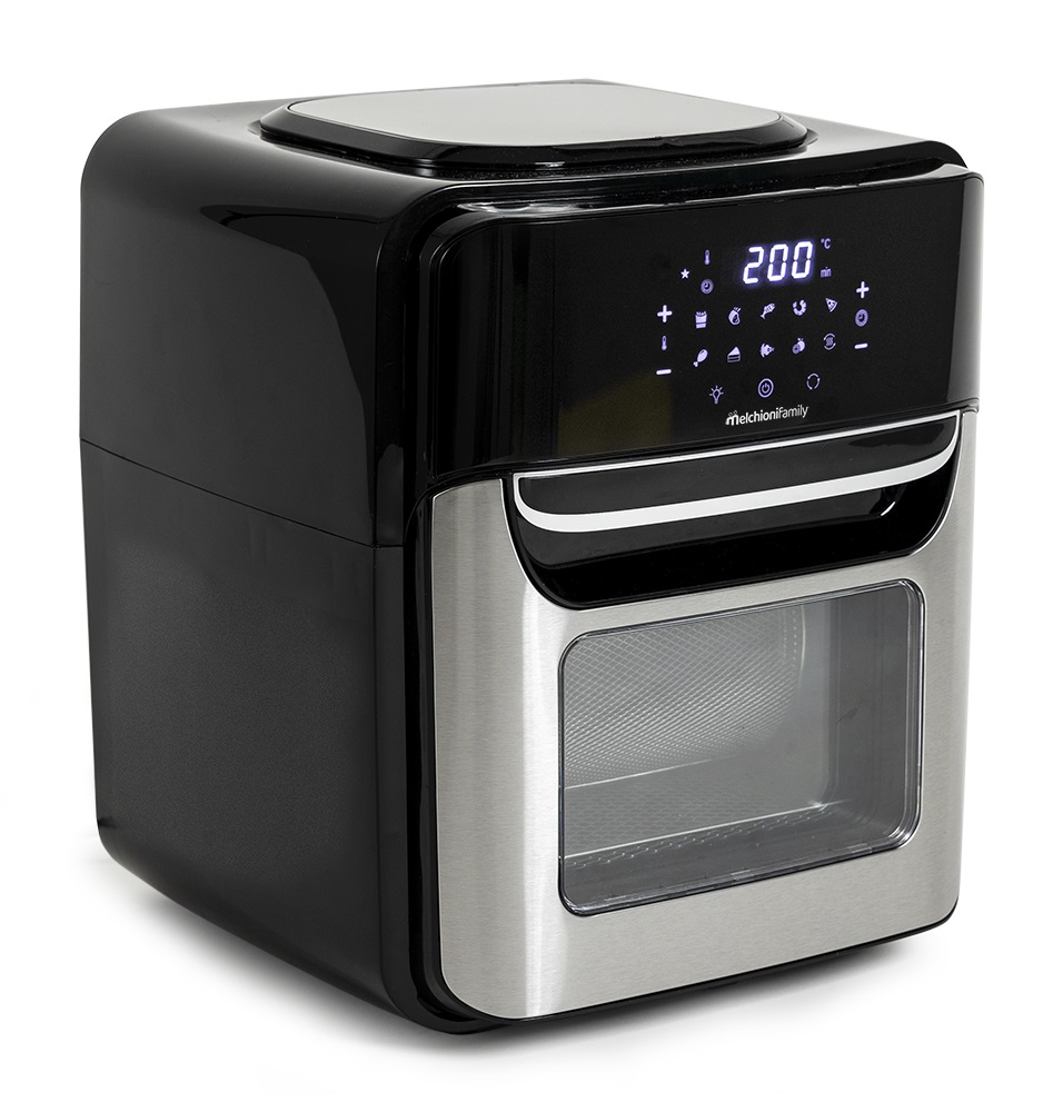 Melchioni Friggitrice ad Aria Virginia 12L, 1700W, Wifi Compatibile con Google e Alexa, Timer 0-90 Minuti, LCD Touch Screen, Nero e Acciaio Inox
