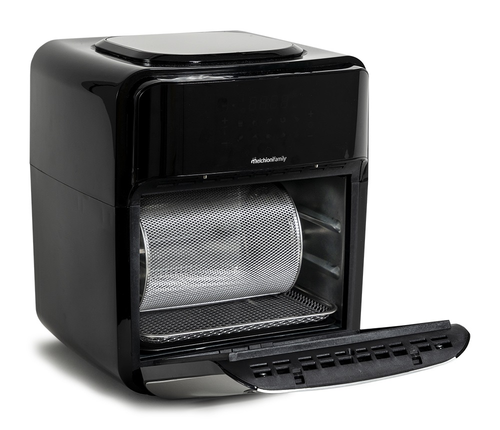 Melchioni Friggitrice ad Aria Virginia 12L, 1700W, Wifi Compatibile con Google e Alexa, Timer 0-90 Minuti, LCD Touch Screen, Nero e Acciaio Inox